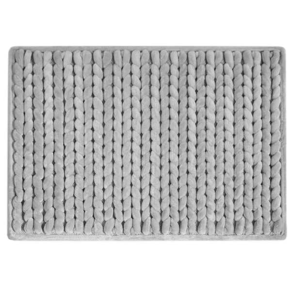 Luxe Home International Bath Mat Super Soft Anti Slip Washable Braided Memory Foam Mat for Bathroom, Kitchen, Baby ( 17"x25", Silver, Pack of 1 ) - Silver