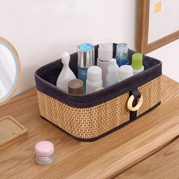 Luxe Home International Luxe Home Brick Storage Box Bamboo (30x20x12 cm) Eco-Friendly, Foldable Basket for Home (Natural, Pack of 1) - 30x20x12 cm, Natural