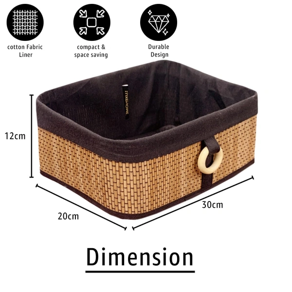 Luxe Home International Luxe Home Brick Storage Box Bamboo (30x20x12 cm) Eco-Friendly, Foldable Basket for Home (Natural, Pack of 1) - 30x20x12 cm, Natural