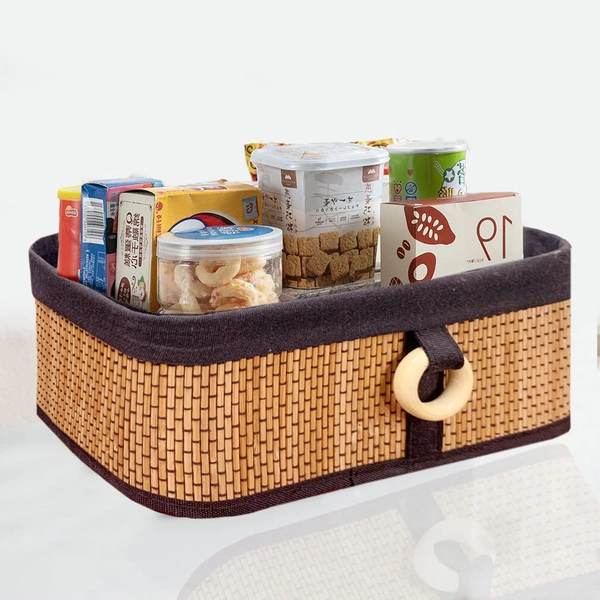 Luxe Home International Luxe Home Brick Storage Box Bamboo (30x20x12 cm) Eco-Friendly, Foldable Basket for Home (Natural, Pack of 1) - 30x20x12 cm, Natural