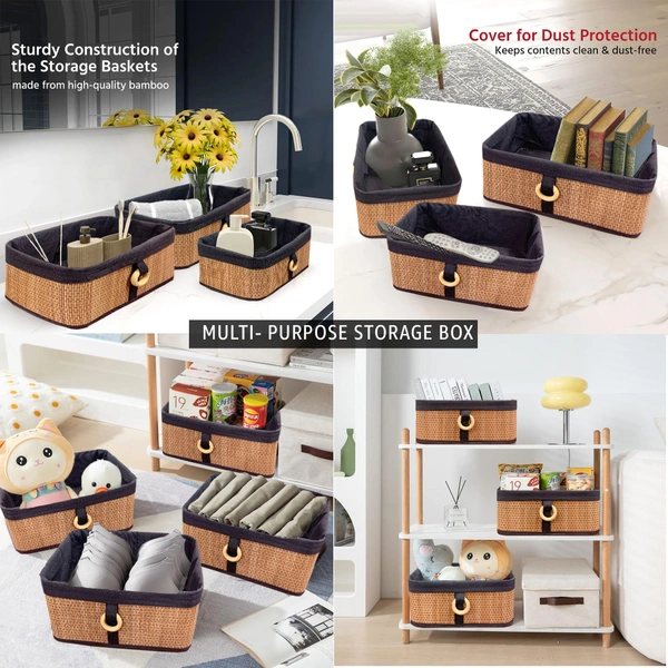 Luxe Home International Luxe Home Brick Storage Box Bamboo (30x20x12 cm) Eco-Friendly, Foldable Basket for Home (Natural, Pack of 1) - 30x20x12 cm, Natural