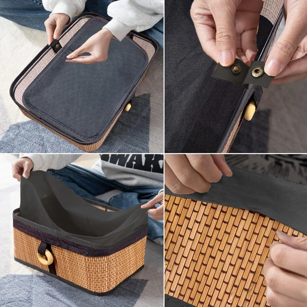 Luxe Home International Luxe Home Brick Storage Box Bamboo (30x20x12 cm) Eco-Friendly, Foldable Basket for Home (Natural, Pack of 1) - 30x20x12 cm, Natural