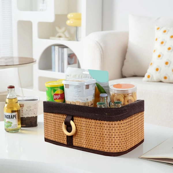 Luxe Home International Luxe Home Brick Storage Box Bamboo (33x23x14 cm) Eco-Friendly, Foldable Basket for Home (Natural, Pack of 1) - 33x23x14 cm, Natural