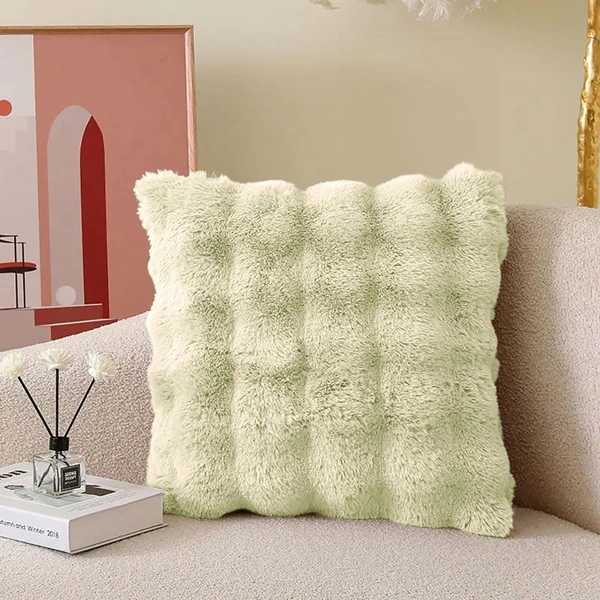 Luxe Home Bubble Premium Rabbit Fur Cushion Cover 16x16 Inch - Pack of 1, Super Soft Solid Square Pillow Covers for Sofa, Home or Living Room - (Lime, 40x40 cm)