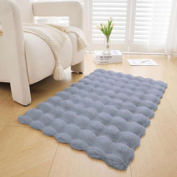 Luxe Home International Luxe Home Bubble Rabbit Fur Carpet Super Soft , Washable, Anti Skid Carpets for Home, Bedroom, Livingroom - ( 3x5 Feet, silver ) - 4x5 Feet, Silver