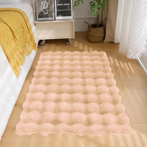 Luxe Home International Luxe Home Bubble Rabbit Fur Carpet Super Soft , Washable, Anti Skid Carpets for Home, Bedroom, Livingroom - ( 4x6 Feet, Peach ) - 4x5 Feet, Peach