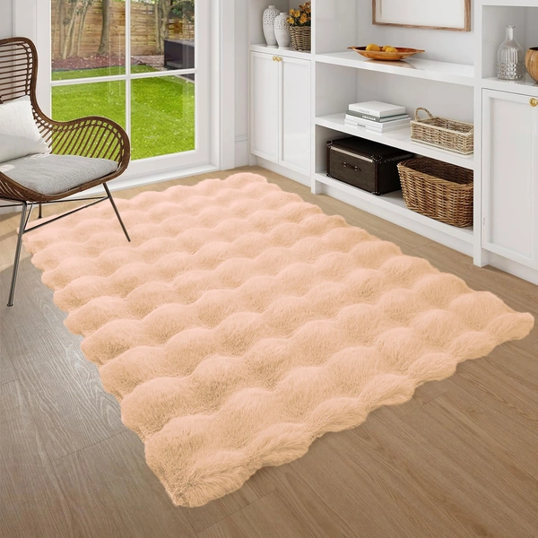 Luxe Home International Luxe Home Bubble Rabbit Fur Carpet Super Soft , Washable, Anti Skid Carpets for Home, Bedroom, Livingroom - ( 4x6 Feet, Peach ) - 4x5 Feet, Peach