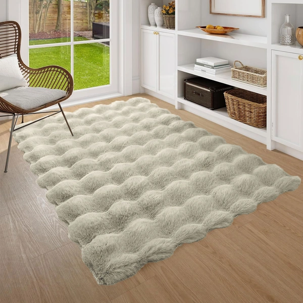 Luxe Home International Luxe Home Bubble Rabbit Fur Carpet Super Soft , Washable, Anti Skid Carpets for Home, Bedroom, Livingroom - ( 4x6 Feet, Taupe ) - 4x5 Feet, Taupe