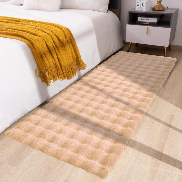 Luxe Home International Luxe Home Bubble Rabbit Fur Floor Runner Super Soft , Washable, Anti Skid Runners for Bedroom - ( 2x5 Feet, Peach ) - 2x5 Ft, Peach