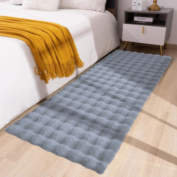Luxe Home International Luxe Home Bubble Rabbit Fur Floor Runner Super Soft , Washable, Anti Skid Runners for Bedroom - ( 2x5 Feet, silver ) - 2x5 Ft, Silver