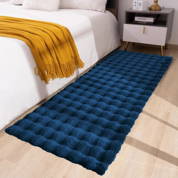 Luxe Home International Bubble Rabbit Fur Floor Runner Super Soft , Washable, Anti Skid Runners for Bedroom - ( 2x5 Feet, Teal ) - 2x5 Ft, Teal