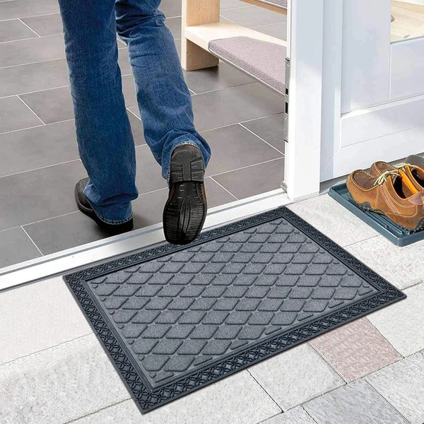Luxe Home International Luxe Home Coir Door Mat Anti Slip Square Waterproof Doormat for Indoor and Outdoor (Silver, 40cm x 60cm) - 40x60 cm, Silver