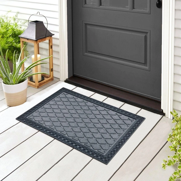 Luxe Home International Luxe Home Coir Door Mat Anti Slip Square Waterproof Doormat for Indoor and Outdoor (Silver, 40cm x 60cm) - 40x60 cm, Silver