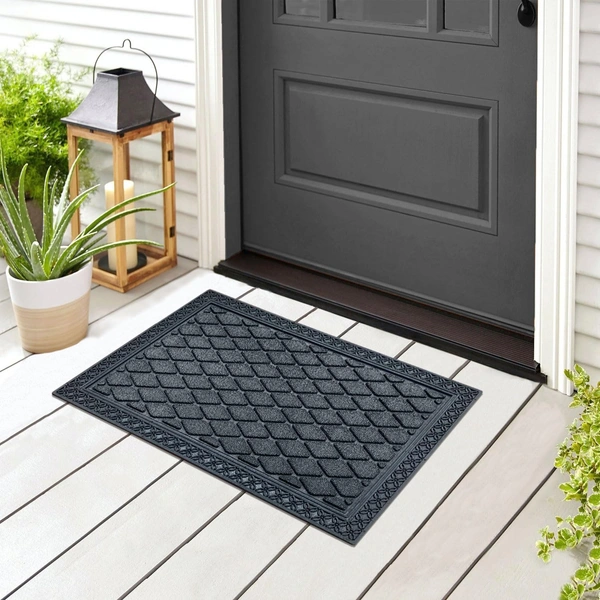 Luxe Home International Luxe Home Coir Door Mat Anti Slip Square Waterproof Doormat for Indoor and Outdoor (Grey, 40cm x 60cm) - 40x60 cm, Grey