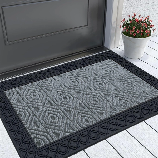 Luxe Home International Luxe Home Coir Door Mat Hexagon Anti Slip Waterproof Doormat for Indoor and Outdoor (Silver, 45cm x 75cm) - 45x75 cm, Silver
