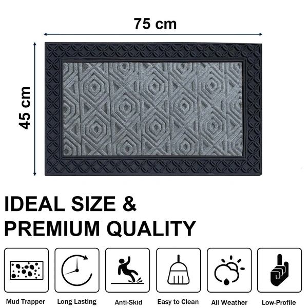 Luxe Home International Luxe Home Coir Door Mat Hexagon Anti Slip Waterproof Doormat for Indoor and Outdoor (Silver, 45cm x 75cm) - 45x75 cm, Silver