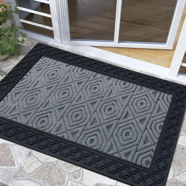 Luxe Home International Luxe Home Coir Door Mat Hexagon Anti Slip Waterproof Doormat for Indoor and Outdoor (Silver, 45cm x 75cm) - 45x75 cm, Silver