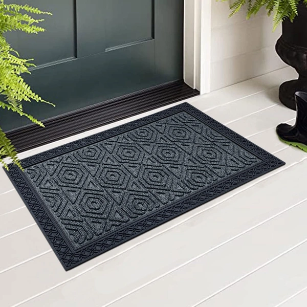 Luxe Home International Luxe Home Coir Door Mat Hexagon Anti Slip Waterproof Doormat for Indoor and Outdoor (Grey, 40cm x 60cm) - 40x60 cm, Grey