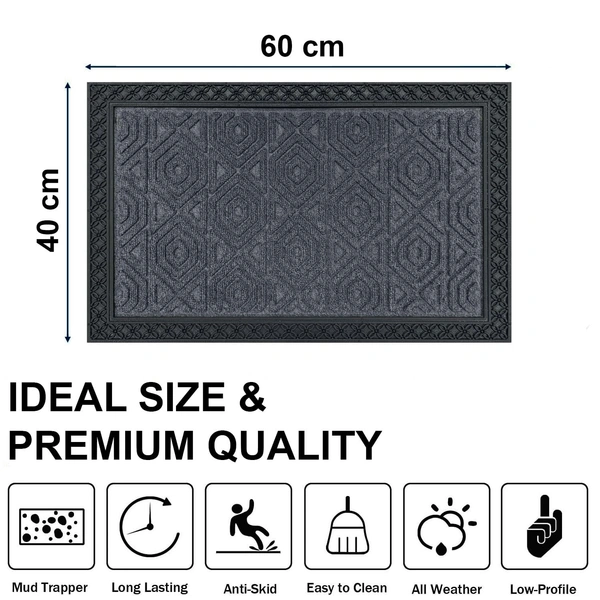 Luxe Home International Luxe Home Coir Door Mat Hexagon Anti Slip Waterproof Doormat for Indoor and Outdoor (Grey, 40cm x 60cm) - 40x60 cm, Grey
