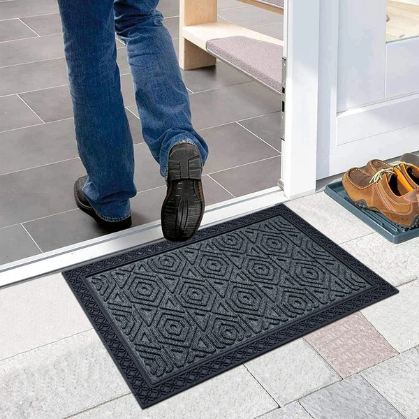 Luxe Home International Luxe Home Coir Door Mat Hexagon Anti Slip Waterproof Doormat for Indoor and Outdoor (Grey, 40cm x 60cm) - 40x60 cm, Grey