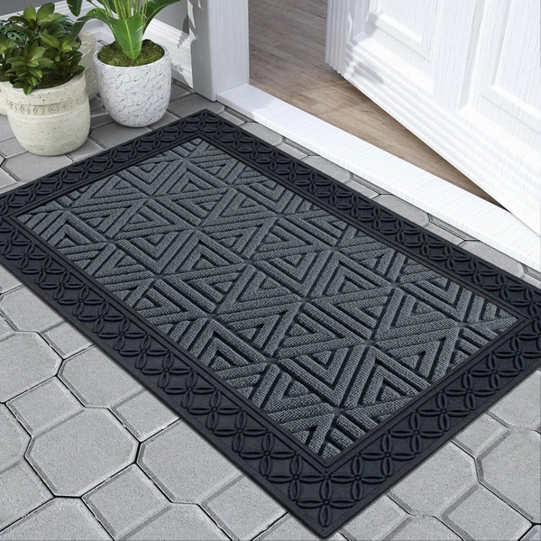 Luxe Home International Luxe Home Coir Door Mat Triangle Anti Slip Waterproof Doormat for Indoor and Outdoor (Grey, 45cm x 75cm) - 45x75 cm, Grey