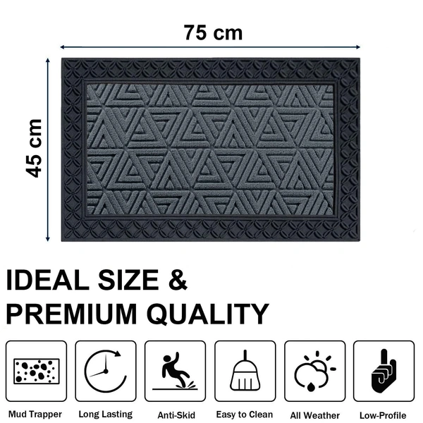 Luxe Home International Luxe Home Coir Door Mat Triangle Anti Slip Waterproof Doormat for Indoor and Outdoor (Grey, 45cm x 75cm) - 45x75 cm, Grey