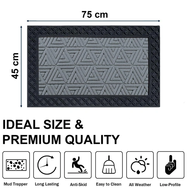 Luxe Home International Luxe Home Coir Door Mat Triangle Anti Slip Waterproof Doormat for Indoor and Outdoor (Silver, 45cm x 75cm) - 45x75 cm, Silver