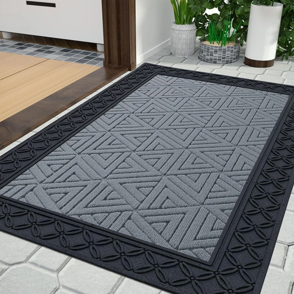 Luxe Home International Luxe Home Coir Door Mat Triangle Anti Slip Waterproof Doormat for Indoor and Outdoor (Silver, 45cm x 75cm) - 45x75 cm, Silver