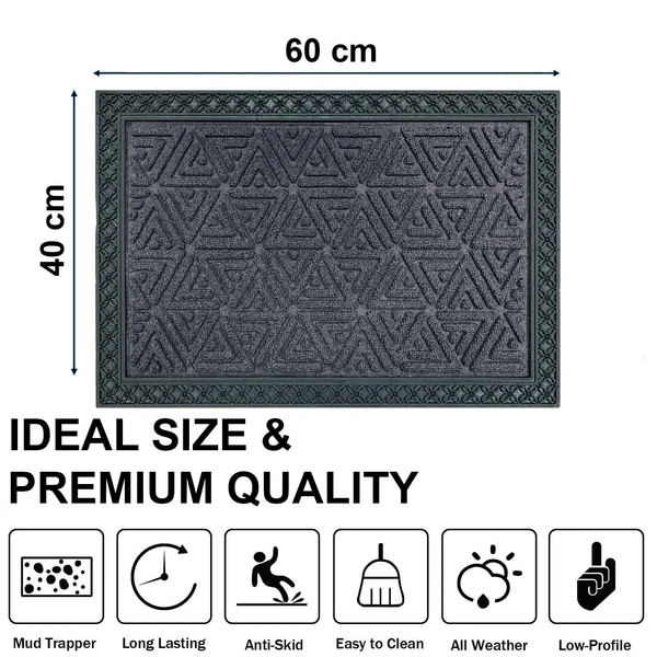 Luxe Home International Luxe Home Coir Door Mat Triangle Anti Slip Waterproof Doormat for Indoor and Outdoor (Grey, 40cm x 60cm) - 40x60 cm, Grey