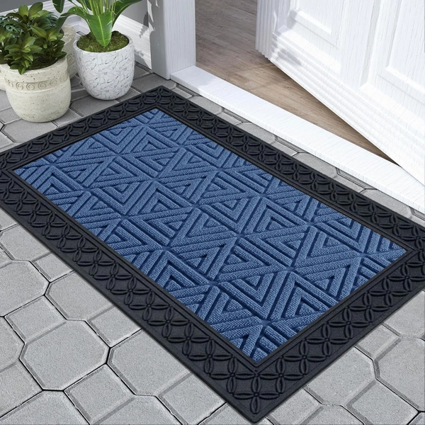 Luxe Home International Luxe Home Coir Door Mat Triangle Anti Slip Waterproof Doormat for Indoor and Outdoor (Blue, 45cm x 75cm) - 45x75 cm, Blue