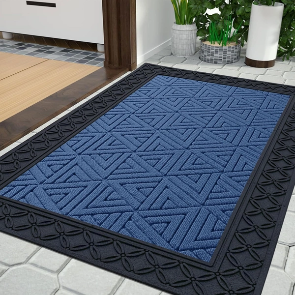 Luxe Home International Luxe Home Coir Door Mat Triangle Anti Slip Waterproof Doormat for Indoor and Outdoor (Blue, 45cm x 75cm) - 45x75 cm, Blue