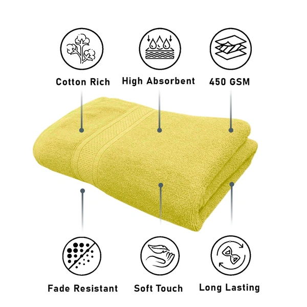 Luxe Home International Cotton Bath Towel 450 GSM Quick Dry Large Size Bathroom Towels for Men & Women, Home, Kitchen, Gym, Spa (70x137 cm, Yellow) - 70x137 cm, Yellow