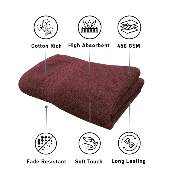 Luxe Home International Cotton Bath Towel 450 GSM Quick Dry Large Size Bathroom Towels for Men & Women, Home, Kitchen, Gym, Spa (70x137 cm, Wine) - 70x137 cm, Wine