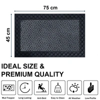 Luxe Home International Luxe Home Cube Rubber Coir Door Mat Anti Slip Doormat for Indoor and Outdoor (Grey, 45cm x 75cm) - 45x75 cm, Grey