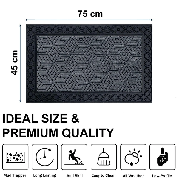 Luxe Home International Luxe Home Cube Rubber Coir Door Mat Anti Slip Doormat for Indoor and Outdoor (Grey, 45cm x 75cm) - 45x75 cm, Grey