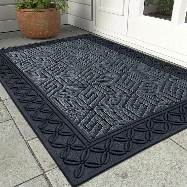 Luxe Home International Luxe Home Cube Rubber Coir Door Mat Anti Slip Doormat for Indoor and Outdoor (Grey, 45cm x 75cm) - 45x75 cm, Grey