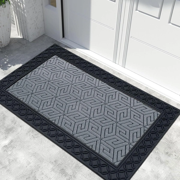 Luxe Home International Luxe Home Cube Rubber Coir Door Mat Anti Slip Doormat for Indoor and Outdoor (Silver, 45cm x 75cm) - 45x75 cm, Silver