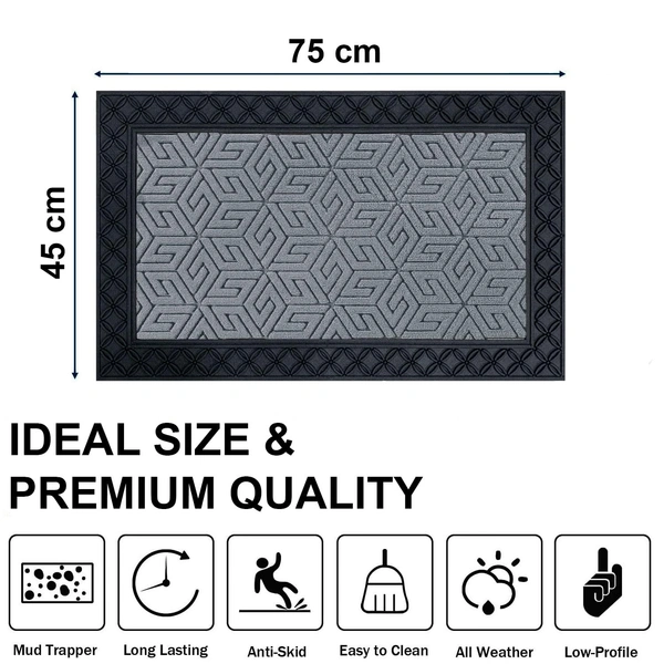Luxe Home International Luxe Home Cube Rubber Coir Door Mat Anti Slip Doormat for Indoor and Outdoor (Silver, 45cm x 75cm) - 45x75 cm, Silver