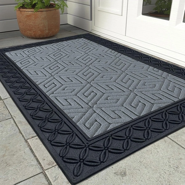 Luxe Home International Luxe Home Cube Rubber Coir Door Mat Anti Slip Doormat for Indoor and Outdoor (Silver, 45cm x 75cm) - 45x75 cm, Silver