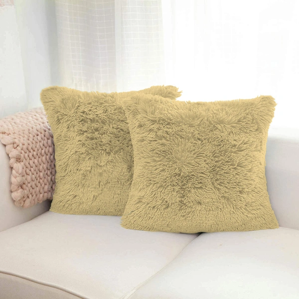 Luxe Home International Cushion Cover Marino Fur Sold Design Ultra Soft for Home Decor, Sofa, Bedroom, Fernituer, Living Room Set of 2 ( 16"x16", Gold) - 16x16, Gold