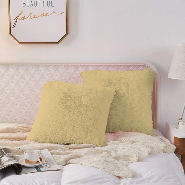 Luxe Home International Cushion Cover Marino Fur Sold Design Ultra Soft for Home Decor, Sofa, Bedroom, Fernituer, Living Room Set of 2 ( 16"x16", Gold) - 16x16, Gold