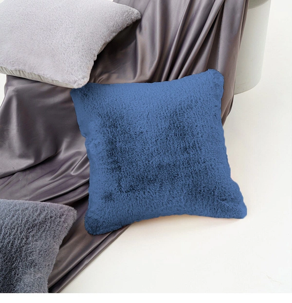 Luxe Home International Luxe Home Cushion Cover Rebbit Fur Sold Design Ultra Soft for Home Decor, Sofa, Bedroom, Fernituer, Living Room Set of 2 ( 16"x16", Blue) - Blue