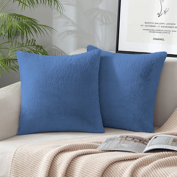 Luxe Home International Luxe Home Cushion Cover Rebbit Fur Sold Design Ultra Soft for Home Decor, Sofa, Bedroom, Fernituer, Living Room Set of 2 ( 16"x16", Blue) - Blue