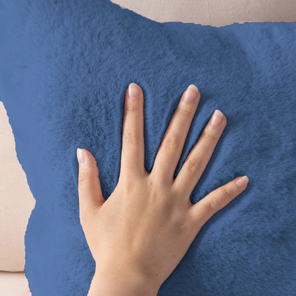Luxe Home International Luxe Home Cushion Cover Rebbit Fur Sold Design Ultra Soft for Home Decor, Sofa, Bedroom, Fernituer, Living Room Set of 2 ( 16"x16", Blue) - Blue
