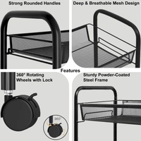 Luxe Home International LUXE HOME INTERNATIONAL 3-Tier Revolving Kitchen Trolley with Wheels | Vegetable Metal Trolley Rack | Multipurpose Metal Storage Organizer | Square Design, 360° Rotating Utility Cart (Black 45x27x64) - Black Rectangular 3, Black