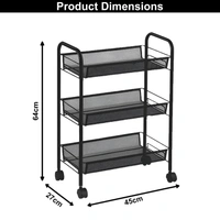 Luxe Home International LUXE HOME INTERNATIONAL 3-Tier Revolving Kitchen Trolley with Wheels | Vegetable Metal Trolley Rack | Multipurpose Metal Storage Organizer | Square Design, 360° Rotating Utility Cart (Black 45x27x64) - Black Rectangular 3, Black