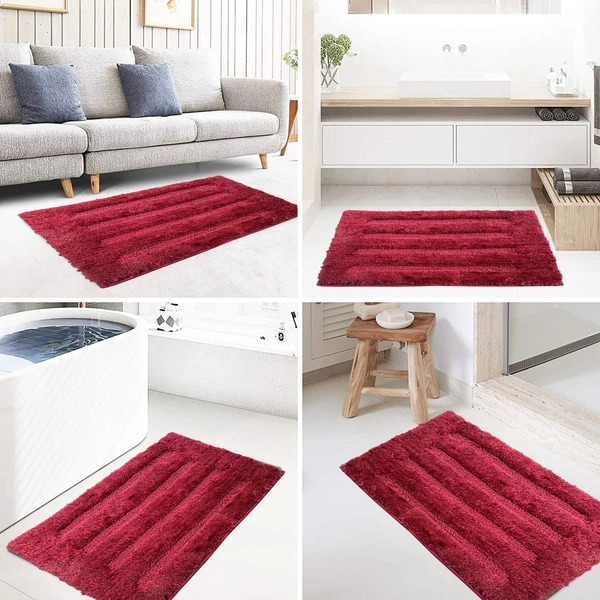 Luxe Home International Bathmat Classic Microfiber 2500 GSM Anti-Skid ( 40x60 cm, Maroon, Pack of 1 ) - 40x60 cm, Maroon