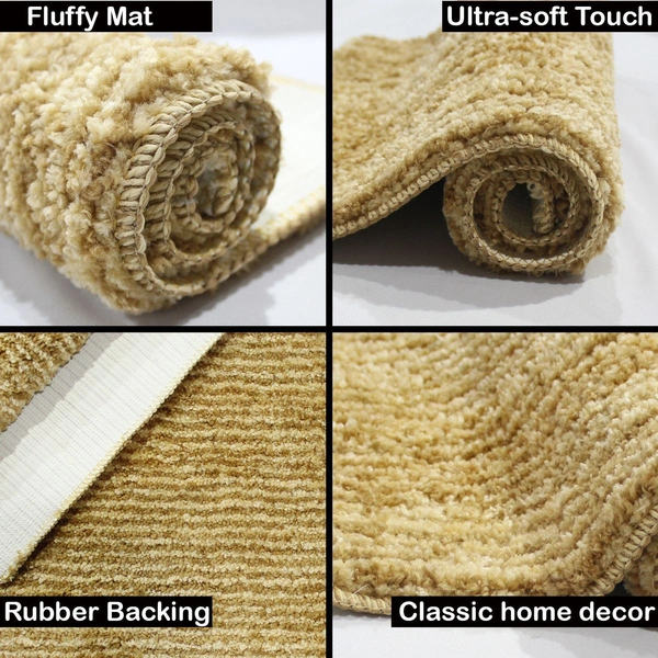 Luxe Home International Bathmat Comfort Microfiber 1600 GSM Anti-Skid ( 58x140 cm, Beige, Pack of 1 ) - Beige
