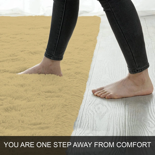 Luxe Home International Bathmat Marino Fur 2000 GSM Super Soft ( Gold , 45x75 Cm , Pack of 1 ) - 45x75 cm, Gold