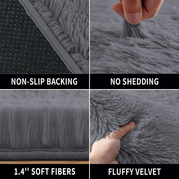 Luxe Home International Bathmat Marino Fur 2000 GSM Super Soft ( Grey , 60x90 Cm , Pack of 1 ) - 60x90 cm, Grey